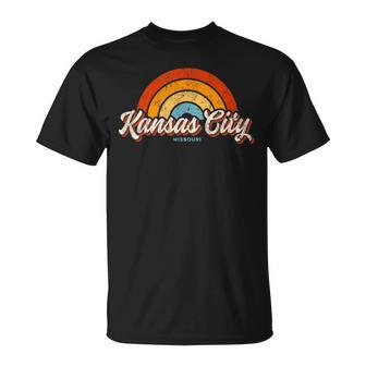 Kansas City Missouri Mo Vintage Rainbow Retro 70S T-Shirt - Monsterry AU