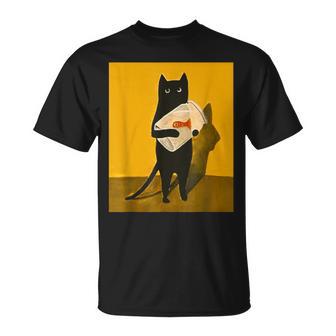 Katze Hält Goldfischglas-Kunstdesign T-Shirt - Seseable