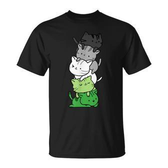 Kawaii Cat Pile Aromantic Pride T-Shirt - Monsterry