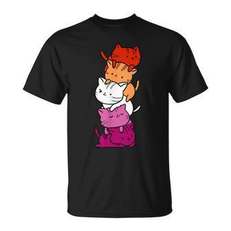Kawaii Cat Pile Orange Pink Lesbian Pride T-Shirt - Thegiftio UK