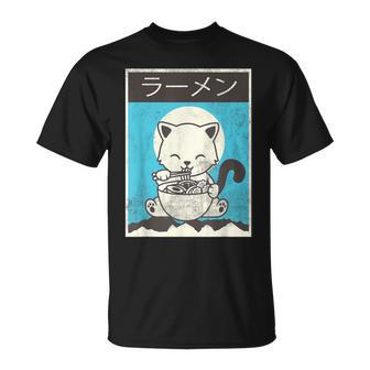 Kawaii Cat Ramen Noodle Cute Cat Vintage Retro Japanese T-Shirt - Monsterry CA