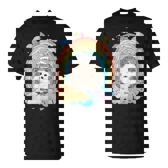Kawaii Hedgehog On Rainbow Cloud Cute Animals Colorful T-Shirt - Thegiftio