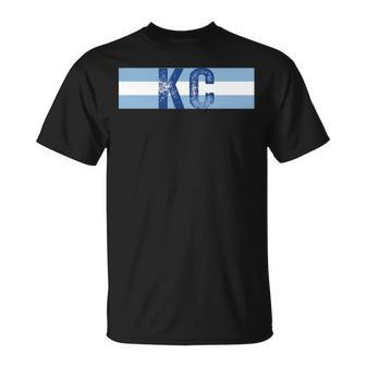 Kc 2 Letters Kansas City Cool Kc Blue Stripes Kc Retro Cool T-Shirt - Monsterry