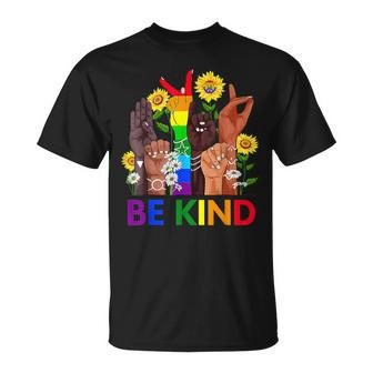 Be Kind Sign Language Hand Talking Lgbtq Flag Gay Pride T-Shirt - Thegiftio UK