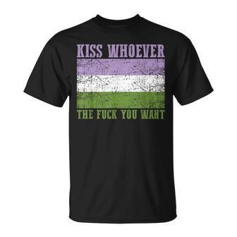 Kiss Whoever The F You Want Genderqueer Pride Flag Lgbtq T-Shirt - Monsterry CA
