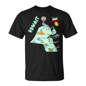 Kuwait Map Tourist Attractions Cities Flag T-Shirt - Monsterry UK