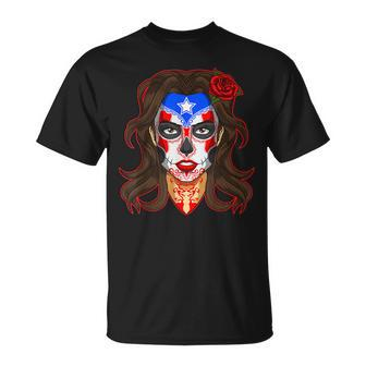 La Calavera Catrina Puerto Rico Sugar Skull Makeup T-Shirt - Monsterry UK