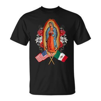 Our Lady Virgen De Guadalupe Mexican American Flag T-Shirt | Mazezy DE