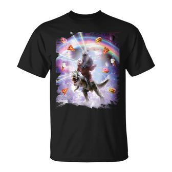 Laser Eyes Space Cat On Sloth Dinosaur Rainbow T-Shirt - Thegiftio UK
