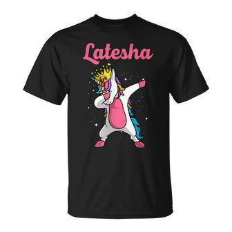 Latesha Name Personalized Birthday Dabbing Unicorn Queen T-Shirt - Monsterry