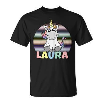 Laura Name Vorname Einhorn Regenbogen Personalisiert T-Shirt - Seseable