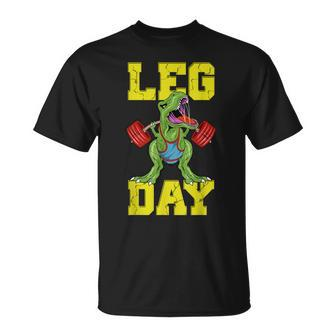 Leg Day Dinosaur Weight Lifter Barbell Training Squat T-Shirt - Monsterry UK