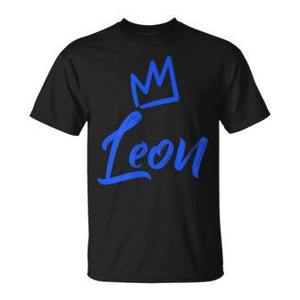 Leon The King Blue Crown & Name For Called Leon T-Shirt - Seseable