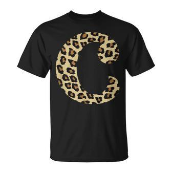 Leopard Cheetah Print Letter C Initial Rustic Monogram T-Shirt - Monsterry CA