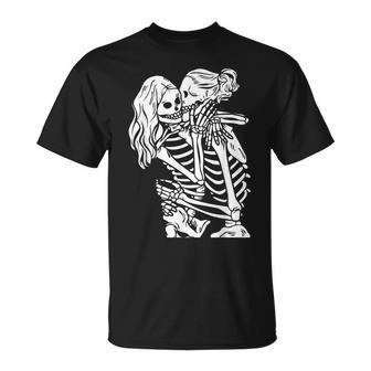 Lesbian Couple Lgbtq Pride Of Woman Skeletons Lovers Kissing T-Shirt - Monsterry UK