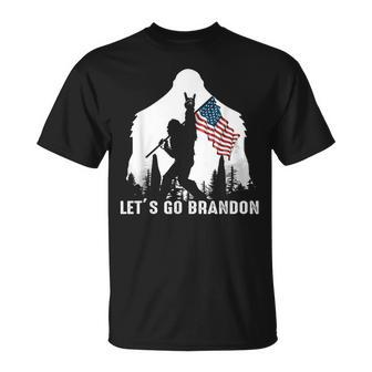 Let's Go Brandon Bigfoot Sasquatch With America Flag T-Shirt - Monsterry DE