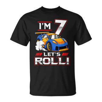 Let's Roll Race Car 7Th Birthday 7 Year Old Boy Racing T-Shirt - Monsterry UK