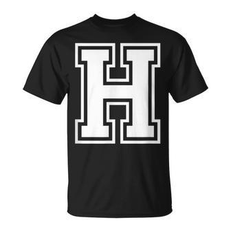 Letter H Name Initial Varsity Alphabet Monogram T-Shirt - Seseable