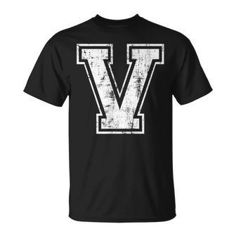 Letter V Uppercase Alphabet Initial School College Varsity T-Shirt - Seseable