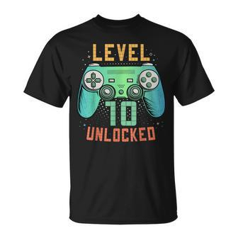 Level 10 Unlocked 10Th Birthday Gamer 10 Year Old Boys T-Shirt - Thegiftio UK