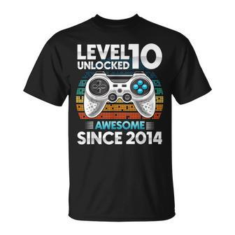 Level 10 Unlocked Awesome Since 2014 10Th Birthday Boys T-Shirt | Mazezy