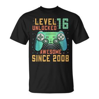 Level 16 Unlocked 16Th Birthday 16 Year Old Gamer Bday T-Shirt - Seseable