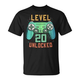 Level 20 Unlocked 20Th Birthday Gamer 20 Year Old Male T-Shirt - Seseable