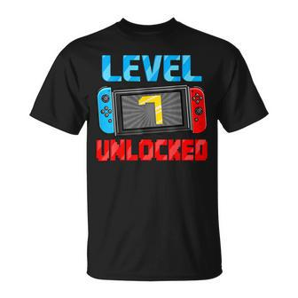 Level 7 Unlocked Gamer 7Th Birthday Video Game Boys T-Shirt - Monsterry
