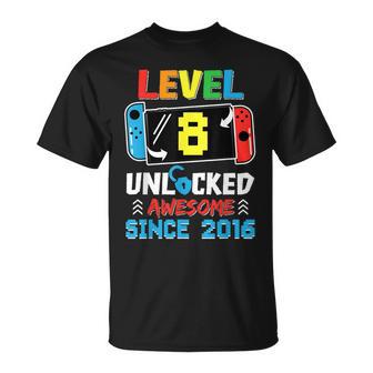 Level 8 Unlocked Awesome Since 2016 Video Game Birthday T-Shirt - Monsterry