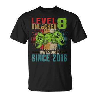 Level 8 Unlocked Birthday 8Th Birthday Gaming 8 Years Old T-Shirt - Monsterry