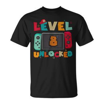 Level 8 Unlocked Gaming Birthday Boys Kid 8Th Birthday Gamer T-Shirt - Seseable