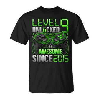 Level 9 Unlocked Awesome Since 2015 9Th Birthday Gaming T-Shirt - Thegiftio UK