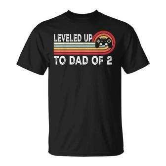 Leveled Up To Dad Of 2 Daddy Again Pregnancy Announcement T-Shirt - Monsterry UK