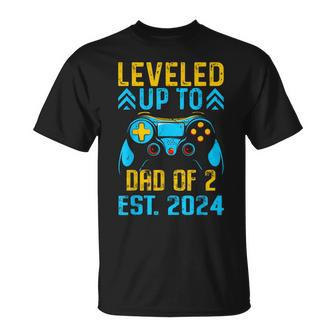Leveled Up To Dad Of 2 Est2024 Promoted To Daddy Again T-Shirt - Thegiftio