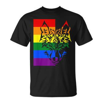 Lgbtq Rainbow Flag Tribal Wolf Pride Month Equal T-Shirt - Monsterry CA