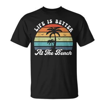 Life Is Better At The Beach Palm Tree Retro Vacation T-Shirt - Monsterry