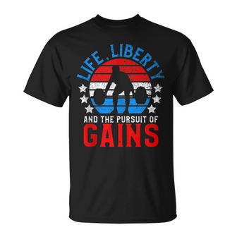 Life Liberty Pursuit Of Gains Workout Weight Lifting T-Shirt - Monsterry UK