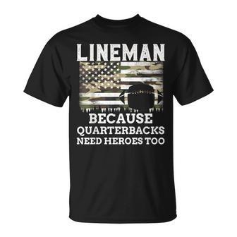 Lineman Football Patriotic American Flag Camouflage T-Shirt - Monsterry