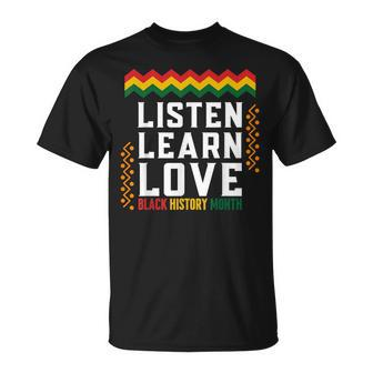 Listen Learn Love Black History Month African American Afro T-Shirt | Mazezy