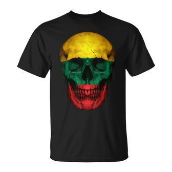 Lithuania Flag Skull Lithuanian Roots Proud Patriotic T-Shirt - Thegiftio UK