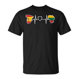 Lithuania Spain Heartbeat Lithuanian Spanish Flag T-Shirt - Monsterry UK