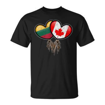 Lithuanian Canadian Flags Inside Hearts With Roots T-Shirt - Monsterry