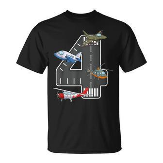 Little Pilot 4Th Birthday Party 4 Four Year Old Airplane T-Shirt - Seseable