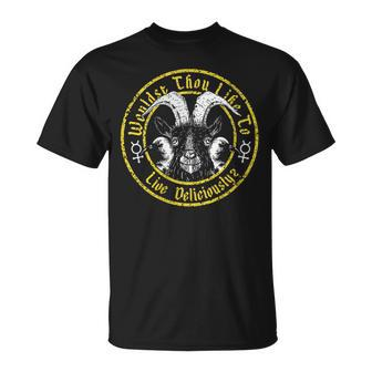 Live Deliciously Vintage Cartoon Goat Black Phillip T-Shirt - Monsterry CA