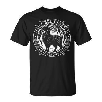Live Deliciously Vintage Occult Goat Witch T-Shirt - Monsterry CA
