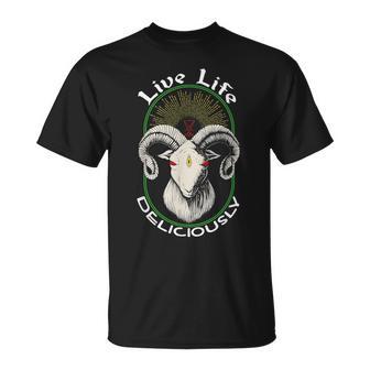 Live Life Deliciously Lucifer Baphomet T-Shirt - Monsterry CA