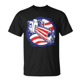 Logger Arborist Lumberjack Chainsaw July 4Th Red White Blue American Flag T-Shirt | Mazezy