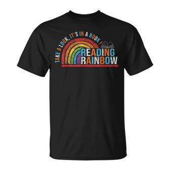 Take A Look A Book Vintage Reading Librarian Rainbow T-Shirt - Seseable