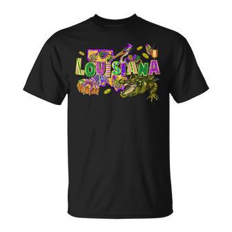 Louisiana Mardi Gras Abc Alligator Brown Pelican Crawfish T-Shirt - Monsterry CA