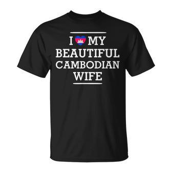 I Love My Beautiful Cambodian Wife Flag Heart Husband T-Shirt - Monsterry DE